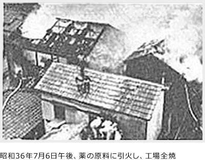 昭和36年7月6日午後、薬の原料に引火し、工場全焼